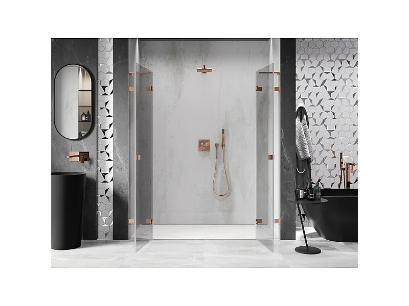 Mexen Lunar L Duo-Pendeltüren Dusche 200 cm, transparent, gebürstetes Kupfer - 834DL-200-000-65-00