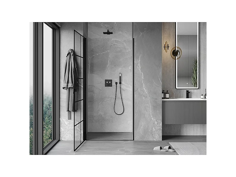Mexen Mist-B porte de douche pivotante gauche 90 cm, grille noire, noir - 8A2-090-000-70-77-L