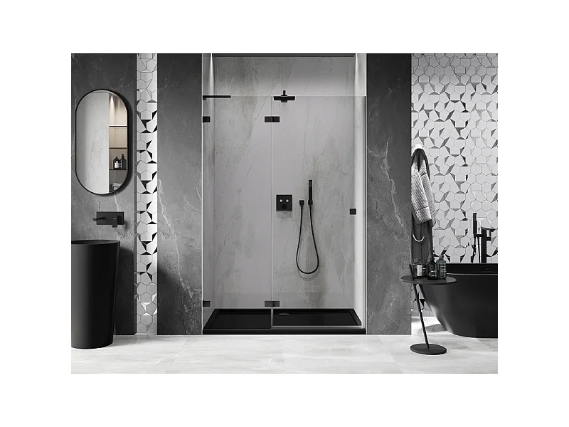 Mexen Lunar L porta de duche articulada esquerda 140 cm, transparente, preta - 834L-140-000-70-00-L