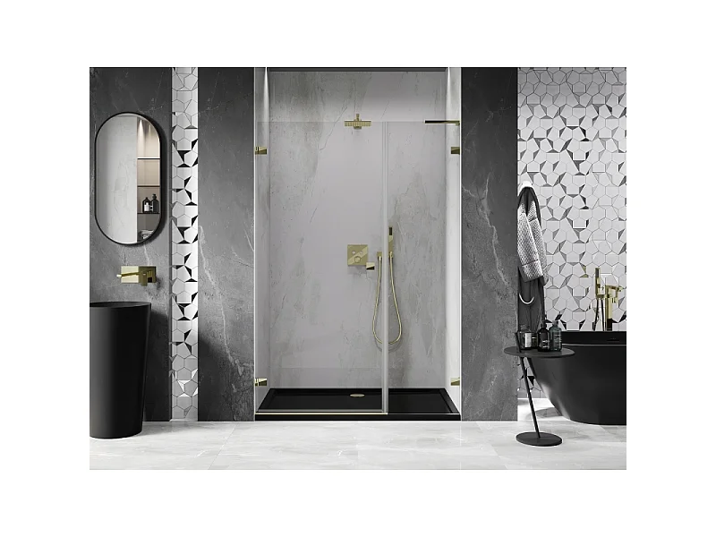 Mexen Lunar-B L venstre hængslede brusedøre 135 cm, transparent, guld - 832SL-135-050-50-00-L