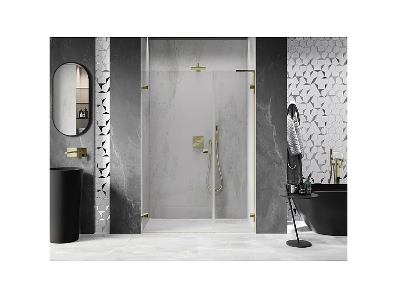 Mexen Lunar-B L venstre hængslede brusedøre 135 cm, transparent, guld - 832SL-135-050-50-00-L