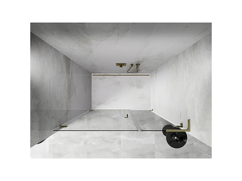 Mexen Lunar-B L venstre hængslede brusedøre 135 cm, transparent, guld - 832SL-135-050-50-00-L