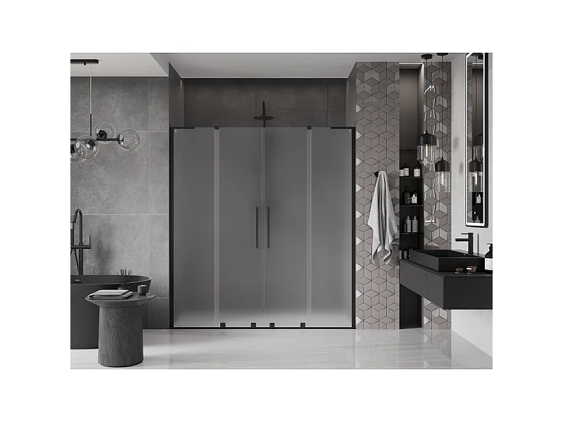 Mexen Velar L Duo Duschschiebetür 200 cm, satiniert, schwarz - 871-200-003-32-70