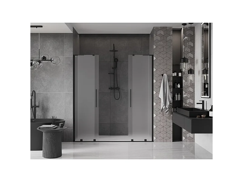 Mexen Velar L Duo Duschschiebetür 200 cm, satiniert, schwarz - 871-200-003-32-70
