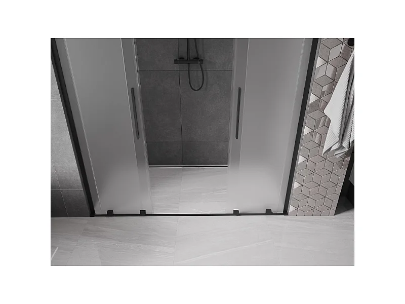 Mexen Velar L Duo Duschschiebetür 200 cm, satiniert, schwarz - 871-200-003-32-70