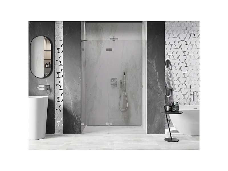 Mexen Lunar L draaideur douche links 140 cm, transparant, geborsteld nikkel - 834L-140-000-97-00-L