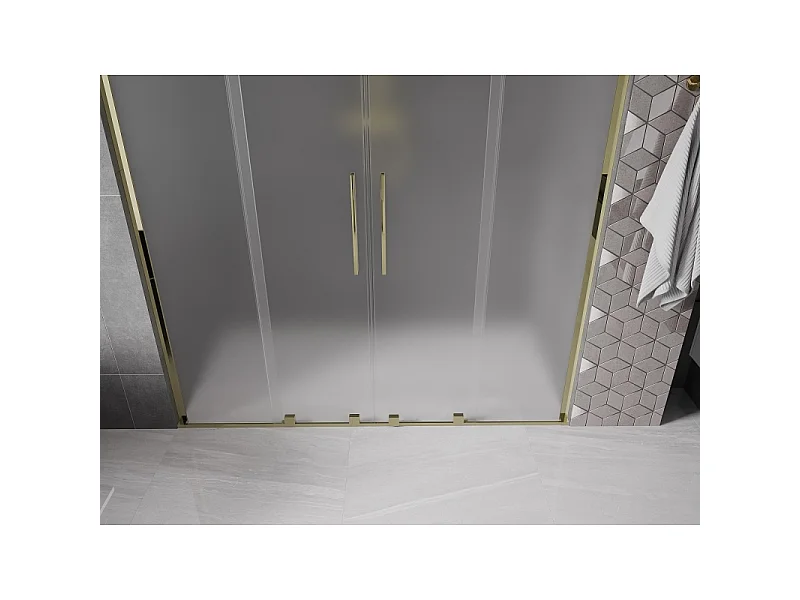 Mexen Velar L Duo portes de douche coulissantes 200 cm, sablé, doré - 871-200-003-32-50