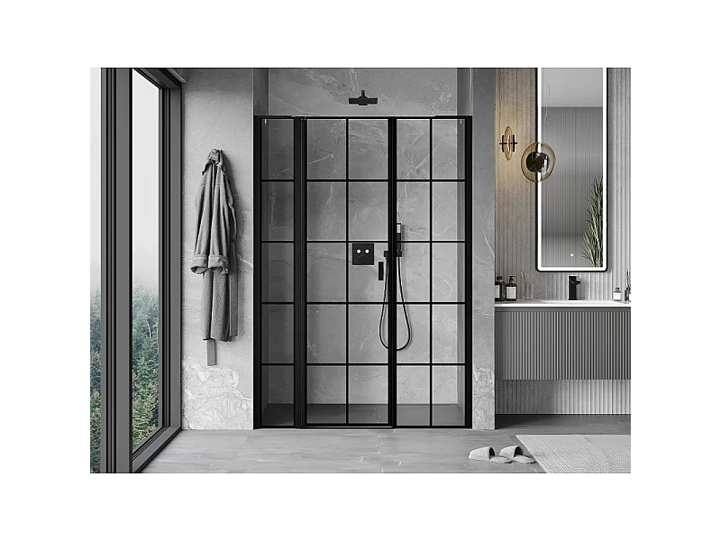 Mexen Mist L puerta de ducha batiente izquierda 140 cm, rejilla negra, negro - 8A4L-140-001-70-77-L