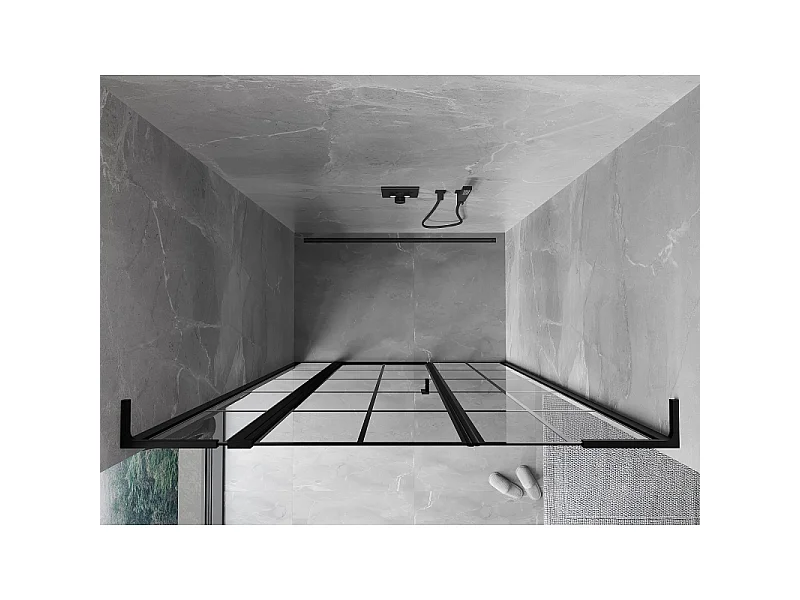 Mexen Mist L puerta de ducha batiente izquierda 140 cm, rejilla negra, negro - 8A4L-140-001-70-77-L