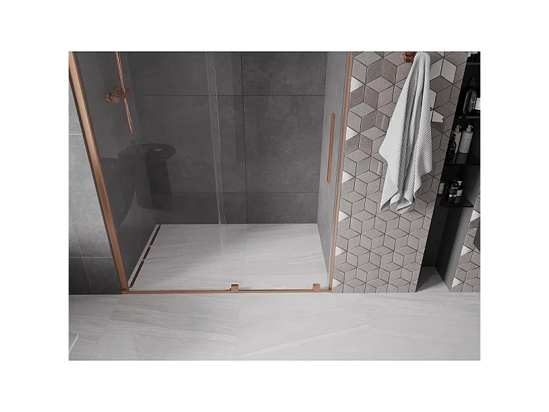 Mexen Velar porte de douche coulissante 150 cm, transparent, cuivre brossé - 871-150-000-01-65
