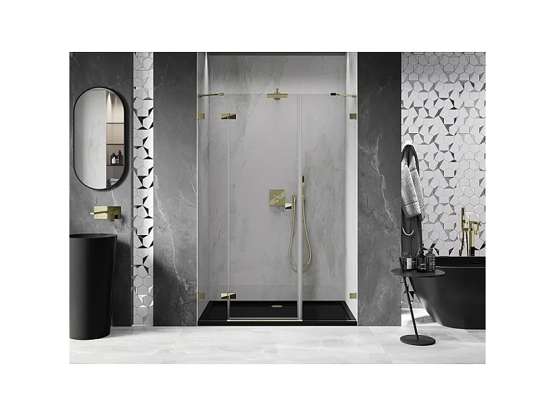 Mexen Lunar drzwi prysznicowe uchylne lewe 140 cm, transparent, złote - 834S-140-050-50-00-L