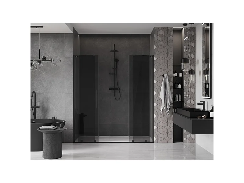 Mexen Velar Duo Schiebeduschtür 180 cm, Grafit, Schwarz - 871-180-000-42-70