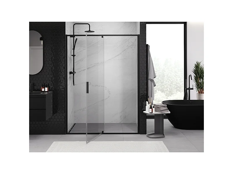 Mexen Exo puerta de ducha abatible 140 cm, transparente, negro - 819-140-000-70-00