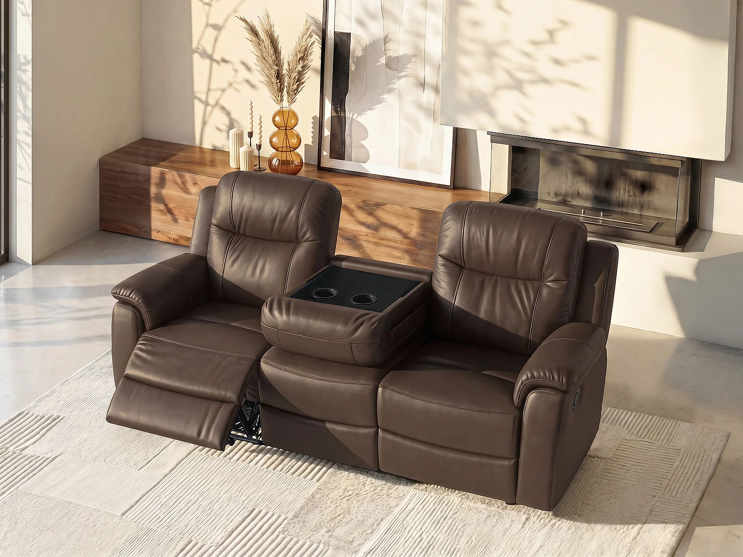 3-personers recliner sofa i brunt læder EVASION