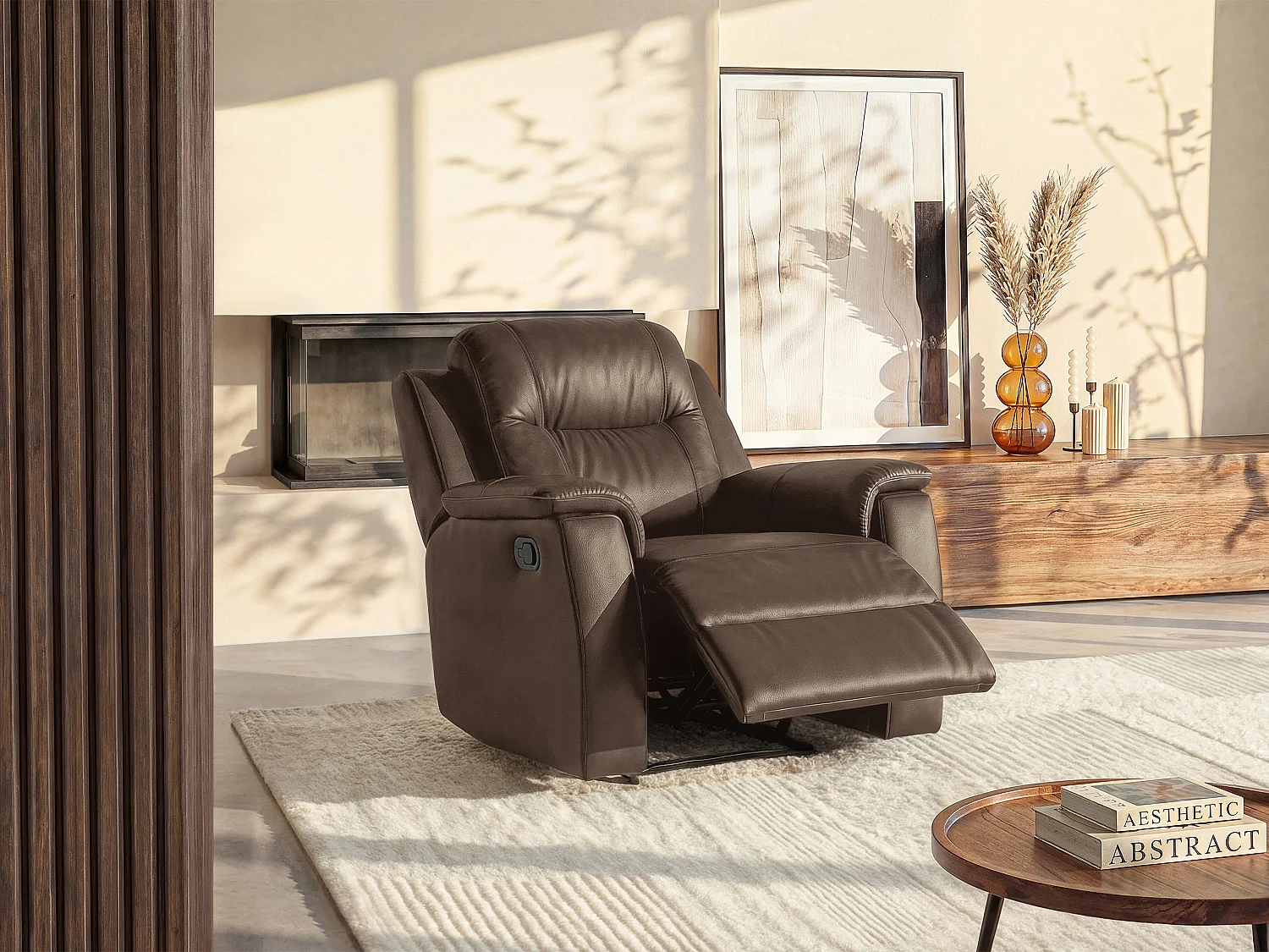 Fauteuil relax EVASION en cuir - Marron