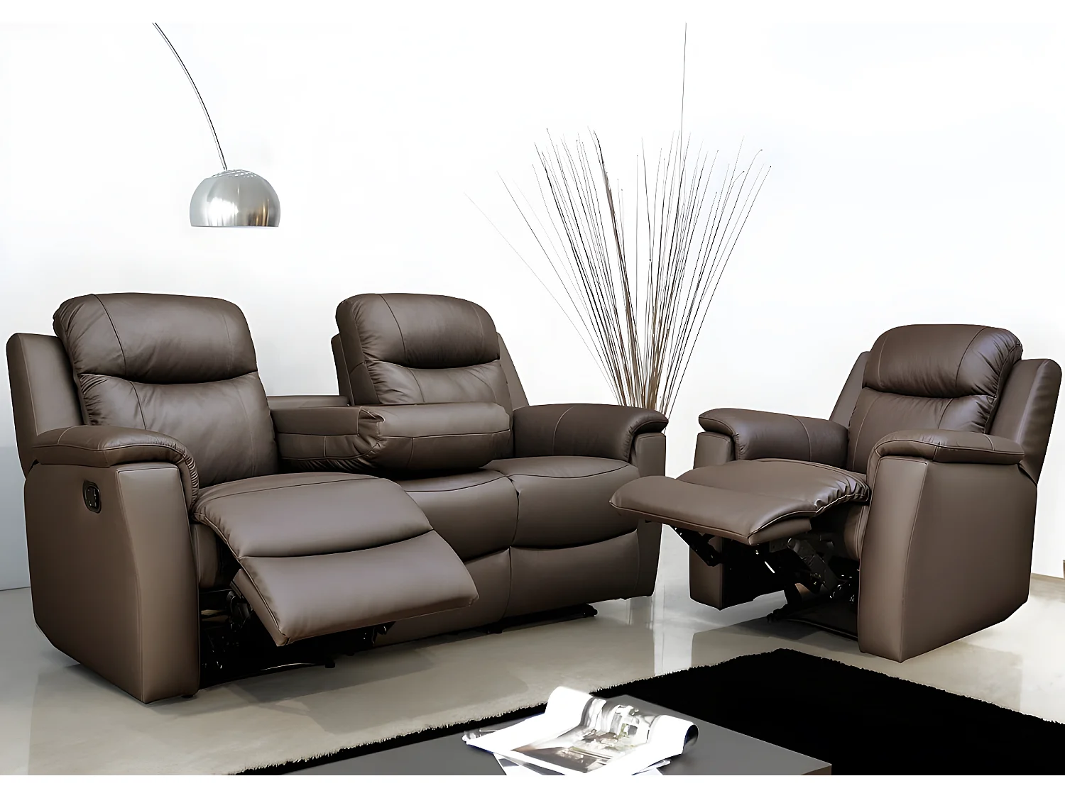 Ledergarnitur Relax 3+1 - Braun - EVASION