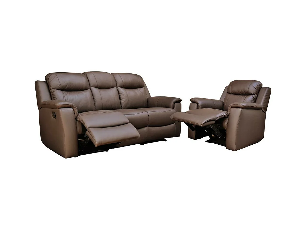 Kanapa 3-osobowa i fotel z funkcją relax EVASION - brązowy