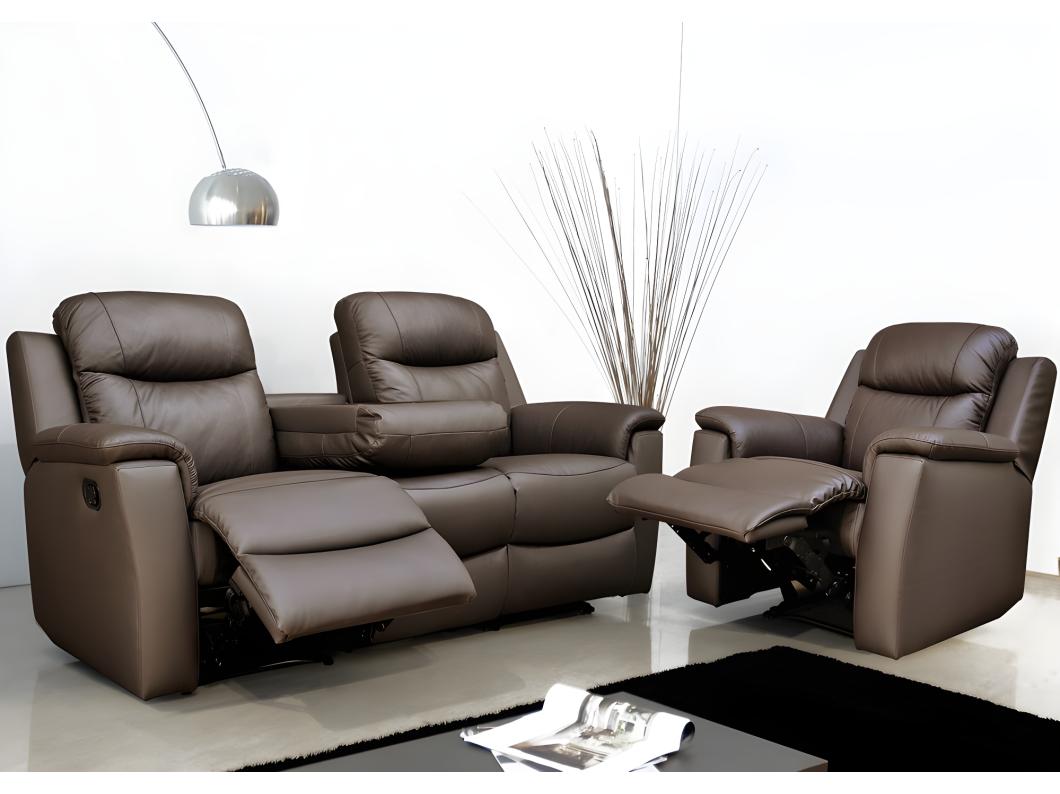 Ledergarnitur Relax 3+1 - Braun - EVASION