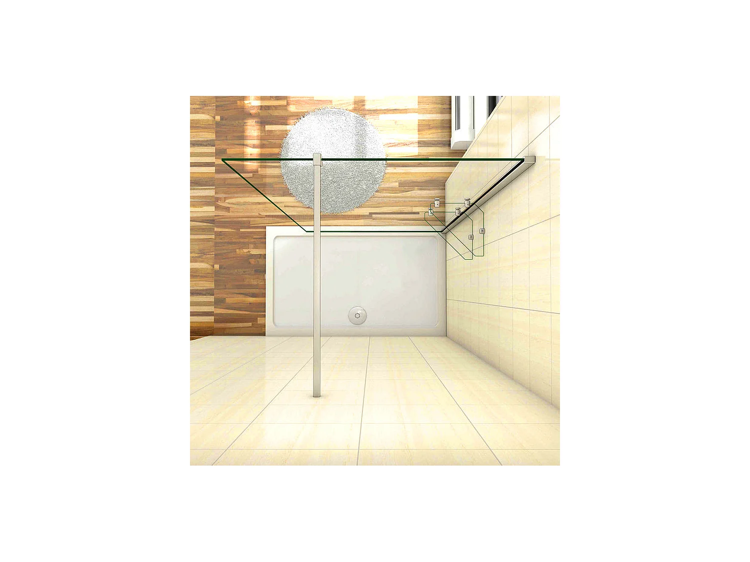 Paroi de douche à l'italienne 90x190cm avec étagères et barre de fixation 90cm en carré, en 8mm verre anticalcaire