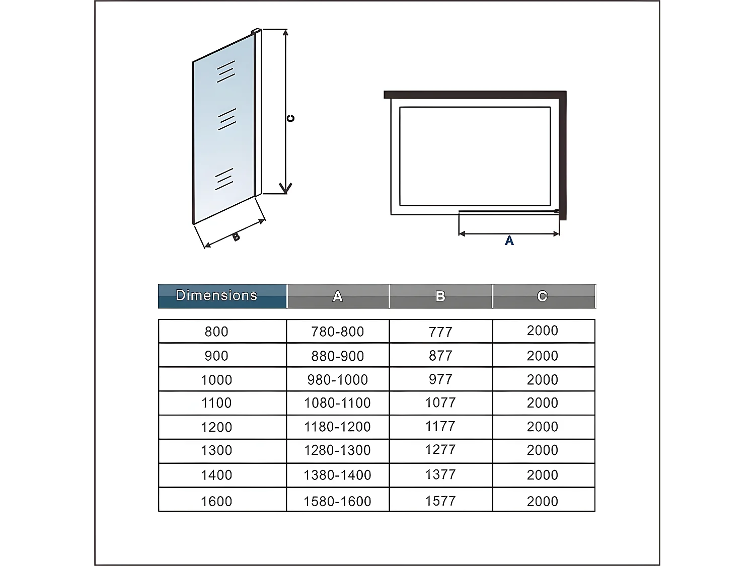 Italië vaste douchewand 110x200cm-10mm gehard glas anti scaling schaal met bevestigingsstaf 70-120cm cilindrische vorm