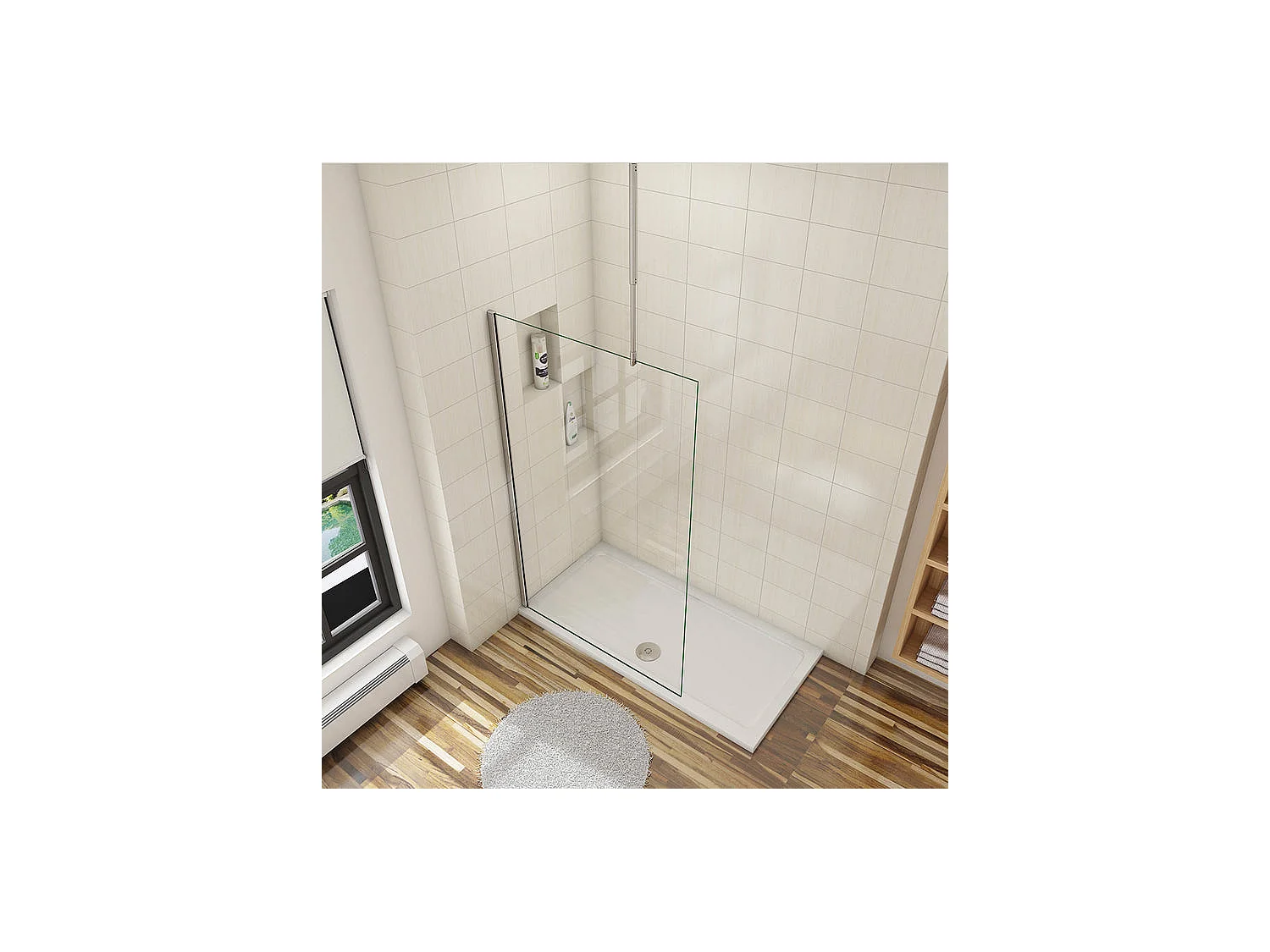 Paroi de douche à l'italienne 90x200cm avec barre de fixation au plafond 90-150cm - Chromé - Verre 8mm trempé transparent