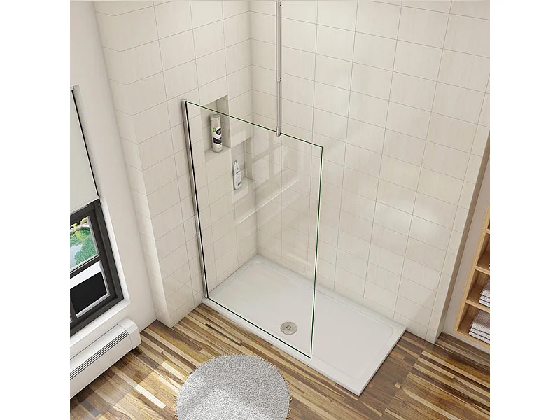 Vaste inloopdouchewand 100+30x200cm met gratis retour - Zwart - met cilindrische bevestigingsstang 70-120cm