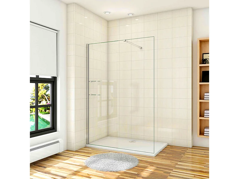 Paroi de douche à l'italienne 120x190cm avec étagères et barre de fixation 73-120cm en carré, en 8mm verre anticalcaire