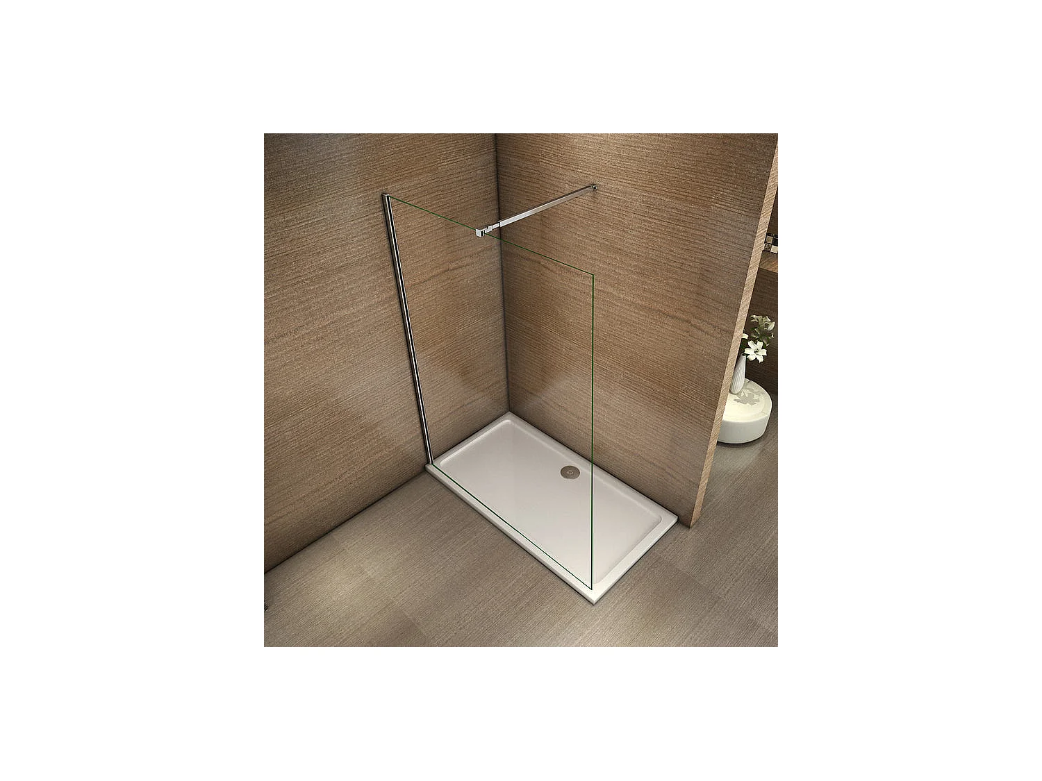 Paroi de douche à l'italienne 160x200cm avec barre de fixation 73-120cm en carré - Chromé - Verre 8mm trempé transparent