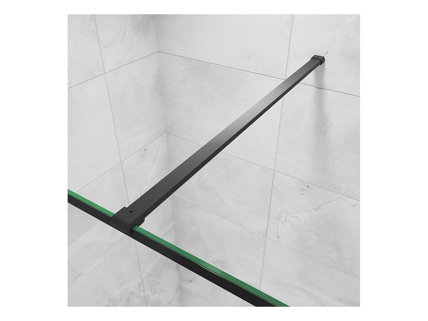 Paroi de douche 90x200cm fixe à l'italienne avec barre de fixation noire 90cm, en 8mm verre anticalcaire style moderne