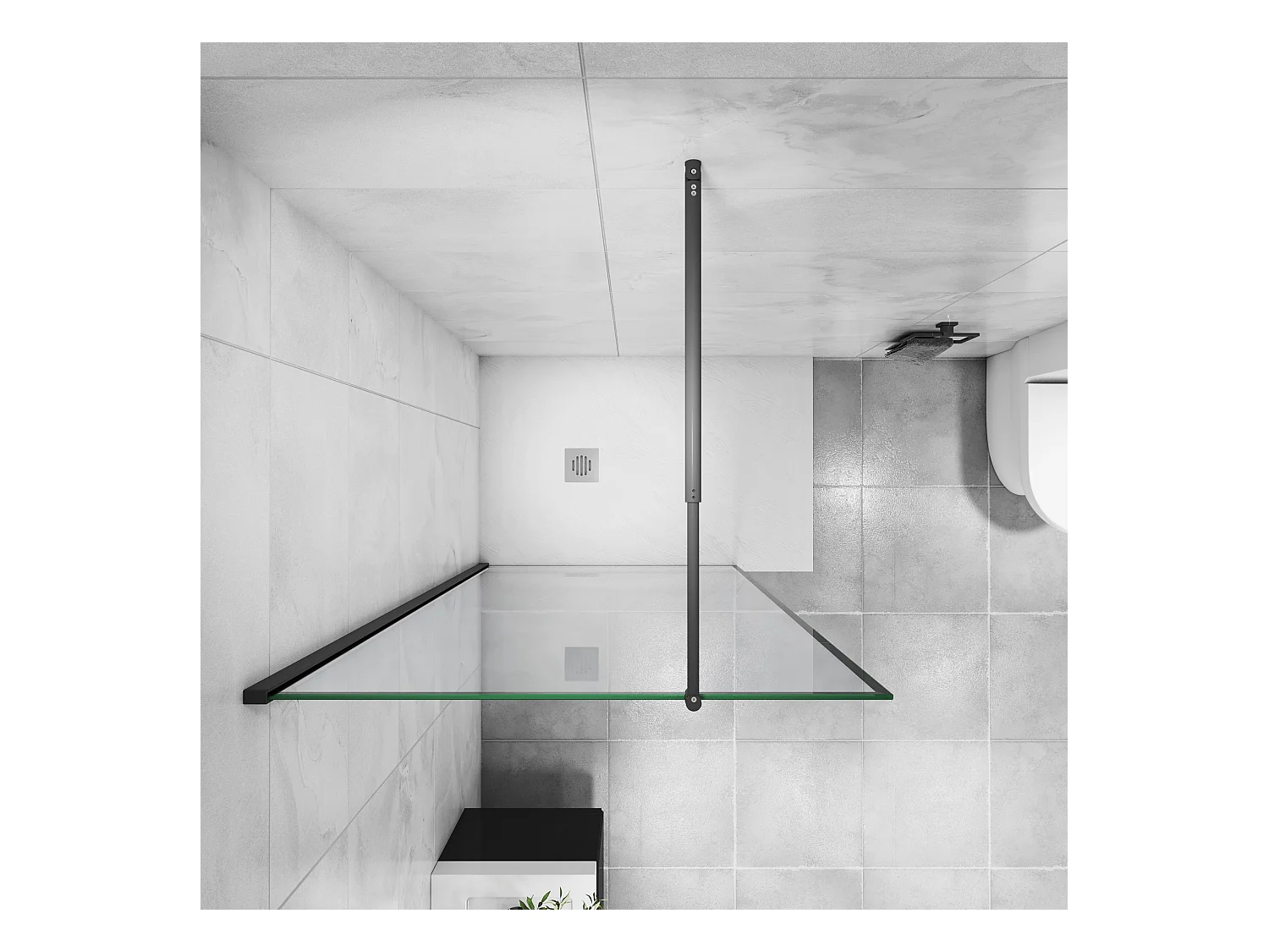 Paroi de douche noire 120x200cm à l'italienne avec barre de fixation noire 70-120cm en cylindrique, en 8mm verre trempé anticalcaire