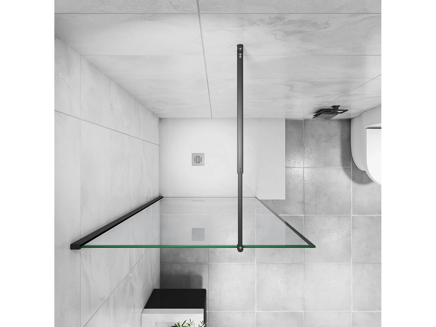 Paroi de douche noire 120x200cm à l'italienne avec barre de fixation noire 70-120cm en cylindrique, en 8mm verre trempé anticalcaire