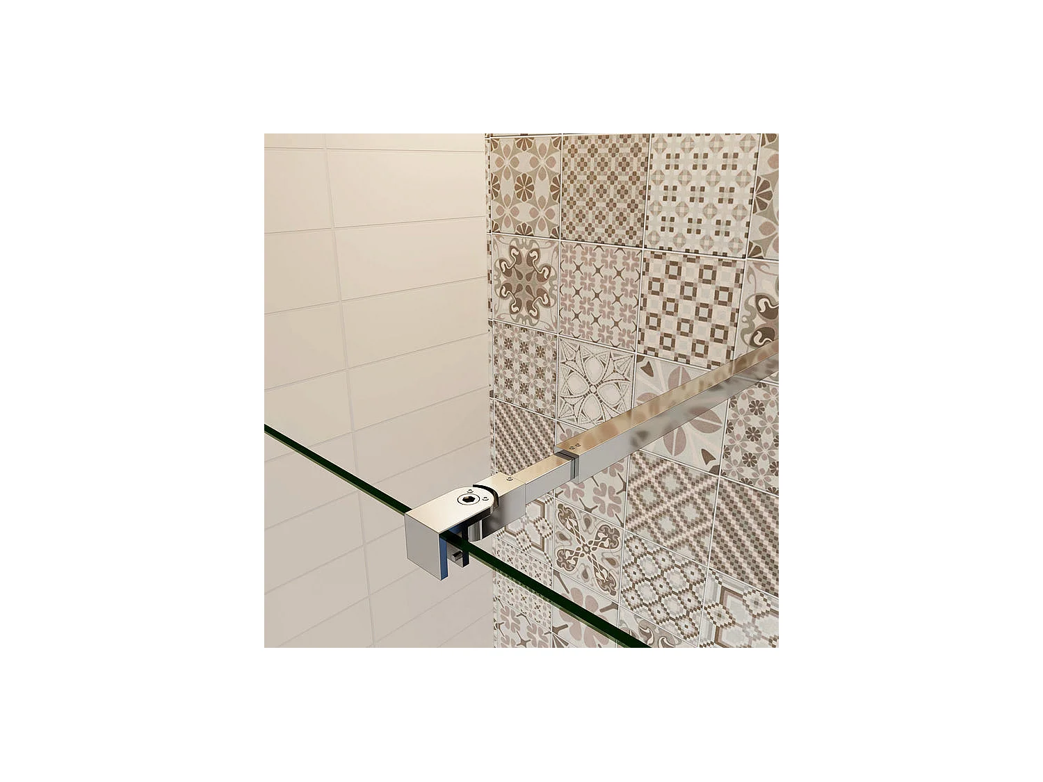 Paroi de douche à l'italienne verre dépoli au centre 140+30x200cm avec retour pivotant, avec barre de fixation 73-120cm