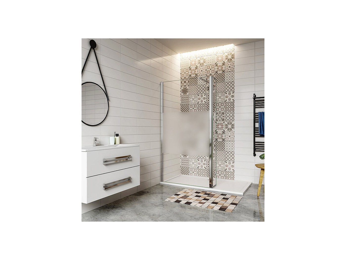 Paroi de douche à l'italienne 140+30x200cm avec barre de fixation 73