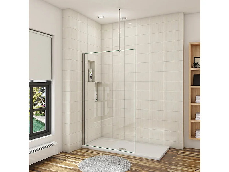 Inloopdouchewand 120x200cm met plafondbevestigingsstang 90-150cm - Chroom - 8mm transparant gehard glas