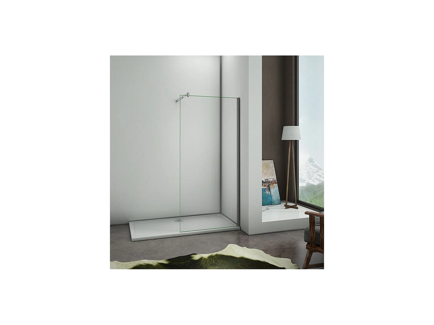 Paroi de douche à l'italienne 150x200cm avec barre de fixation 70-120cm en cylindrique - Chromé - Verre 8mm trempé transparent