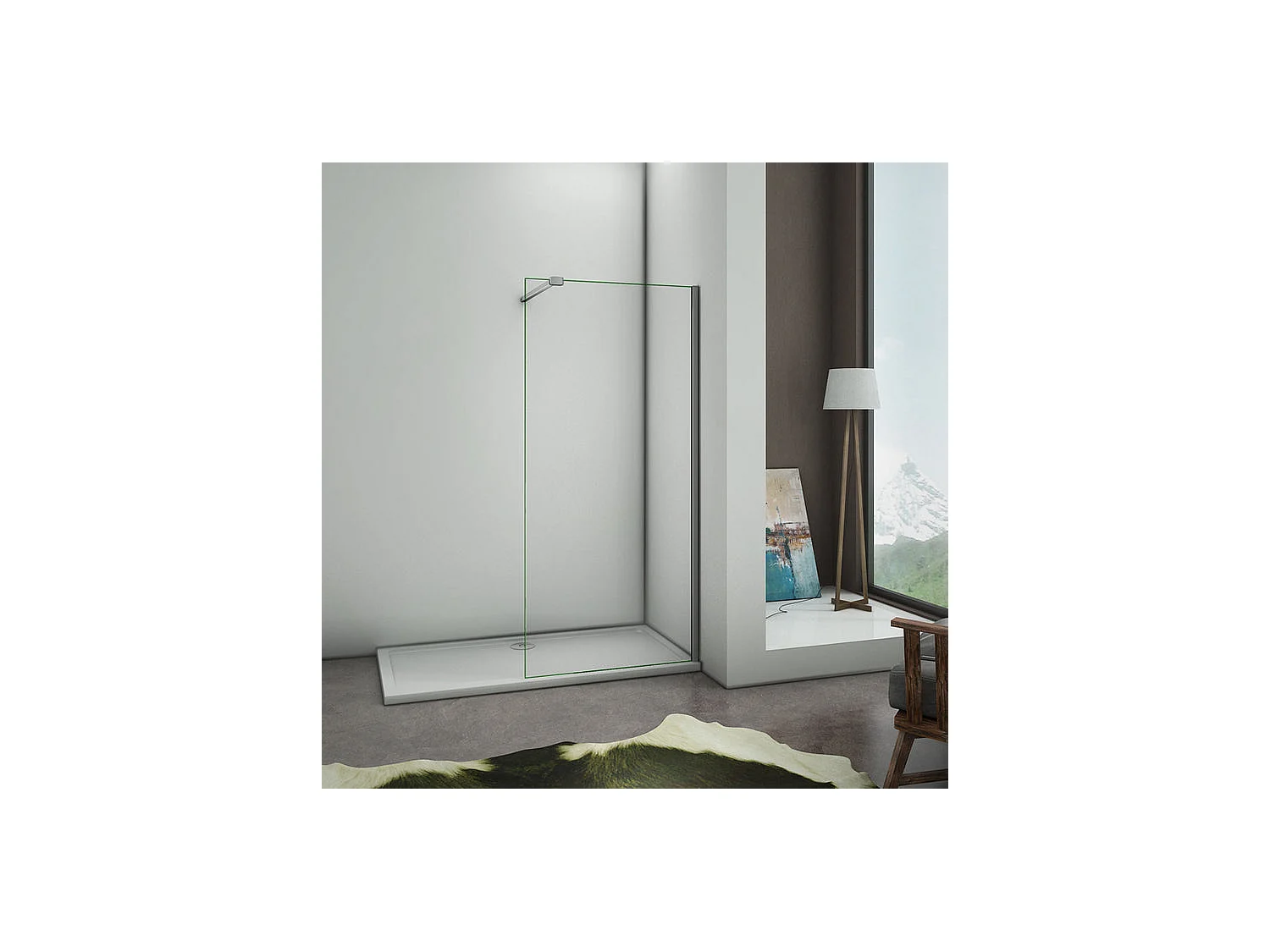 Paroi de douche à l'italienne 90x200cm avec barre de fixation 90cm avec grande pince - Chromé - Verre 8mm trempé transparent