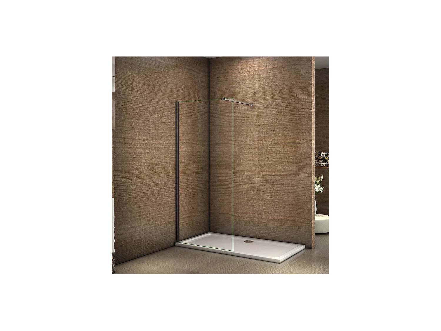 Paroi de douche à l'italienne 40x200cm avec barre de fixation 73-120cm en carré - Chromé - Verre 8mm trempé transparent