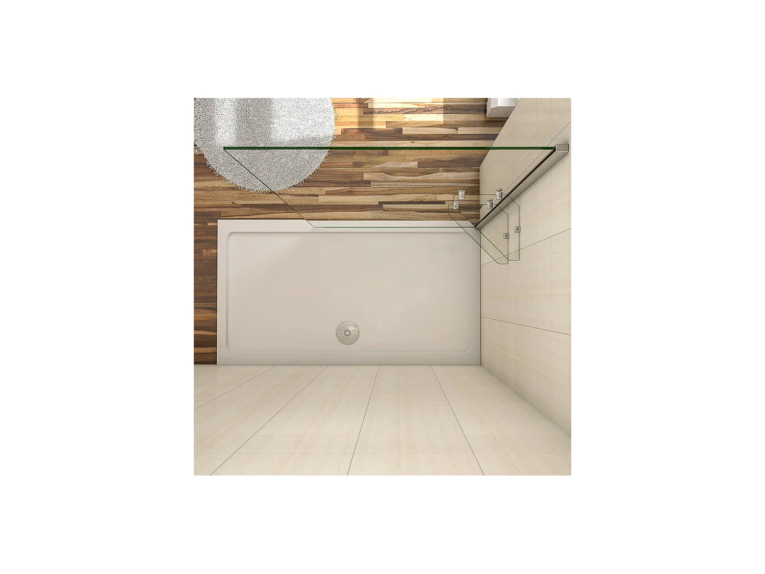 Paroi de douche à l'italienne 100x190cm en 8mm verre anticalcaire, avec 2 étagères en verre securit