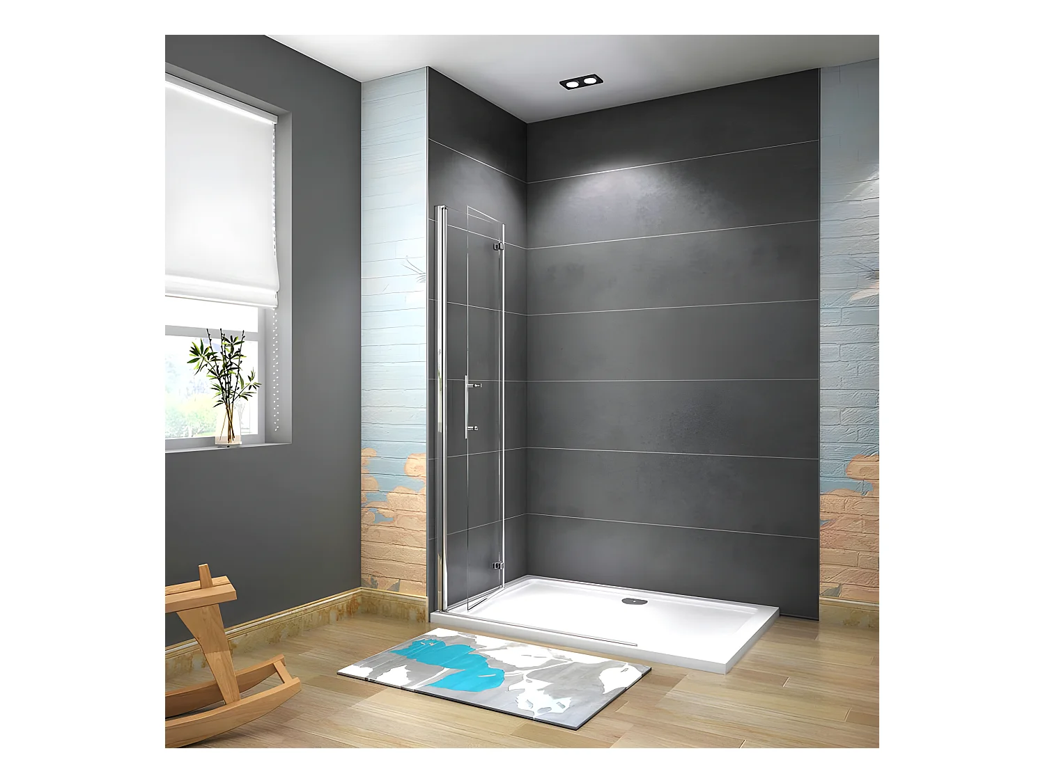 Paroi de douche pivotante 65x195cm paroi de douche à l'italienne pliante en verre 6mm anticalcaire, avec poignée en inox