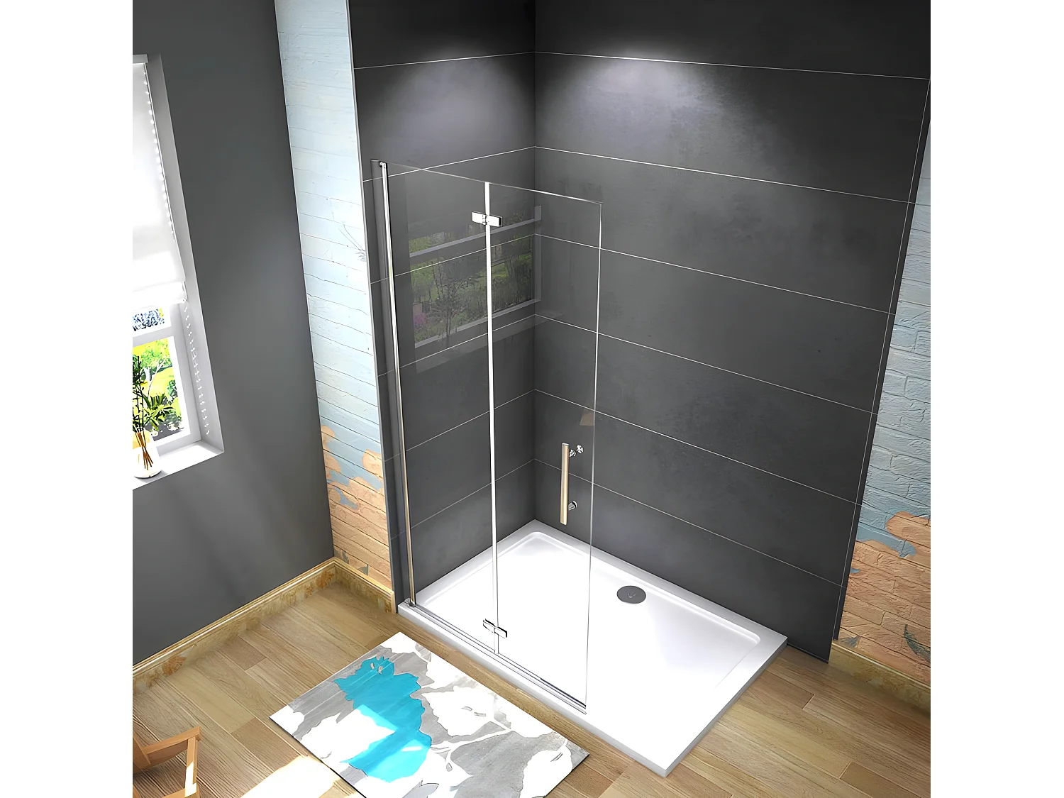 Paroi de douche pivotante 65x195cm paroi de douche à l'italienne pliante en verre 6mm anticalcaire, avec poignée en inox