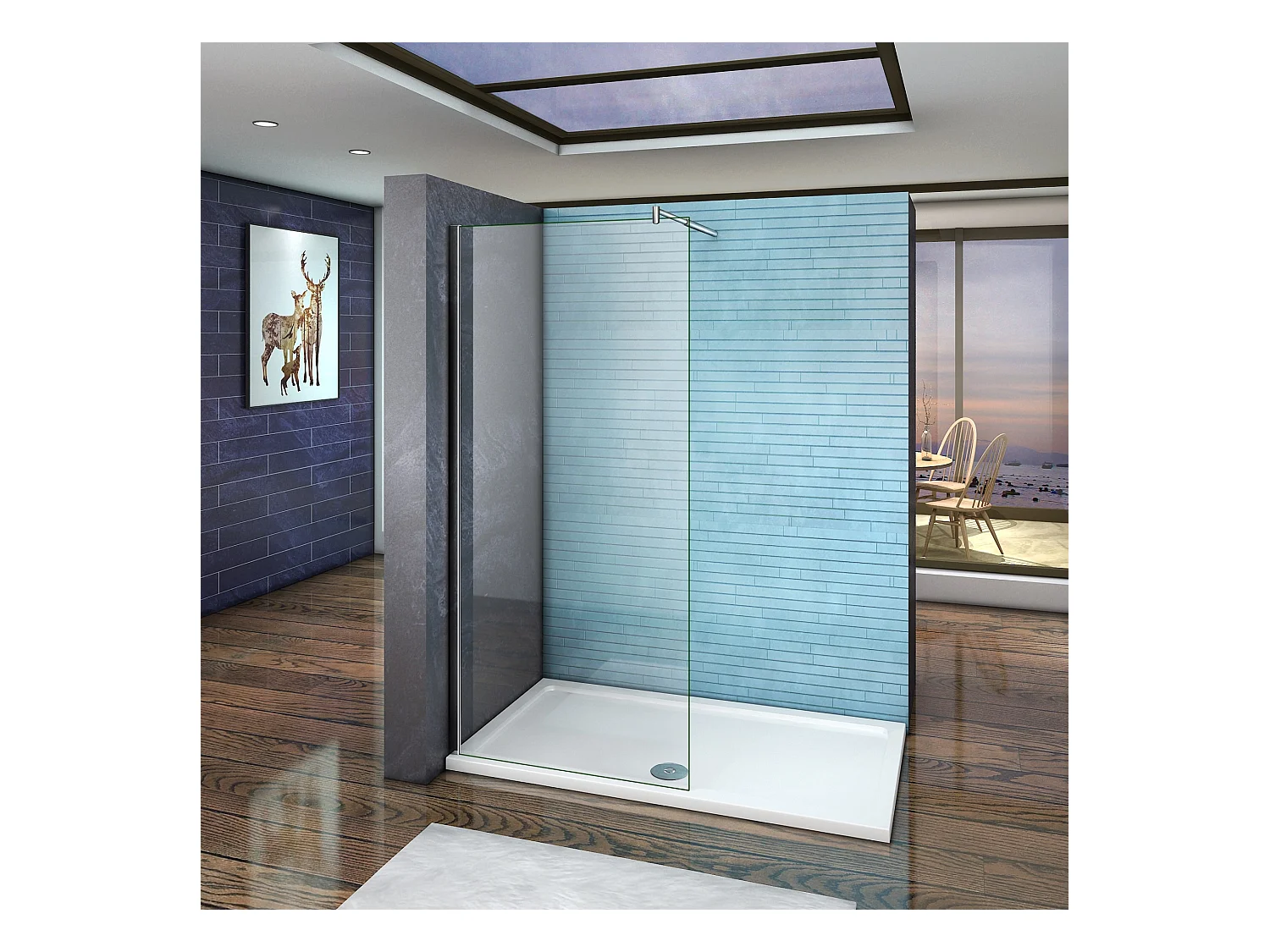 Paroi de douche fixe à l'italienne 90x200cm - 10mm verre trempé anticalcaire - Avec barre de fixation 70-120cm en cylindrique