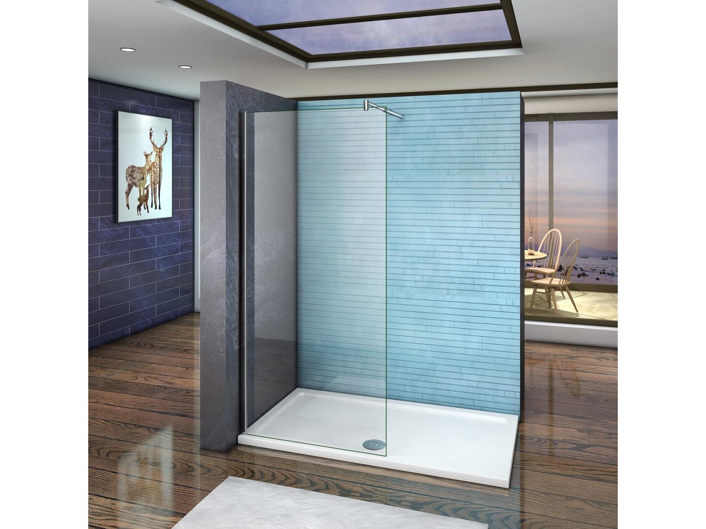 Paroi de douche 90x200cm verre 10mm avec barre de fixation 70120cm en cylindrique, paroi de