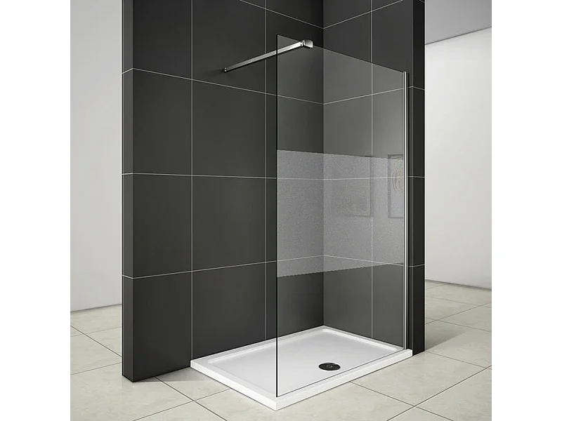 Inloopdouchewand 140x200cm met 90cm bevestigingsstang, versterkte klem, in 8mm gematteerd middenstrookglas