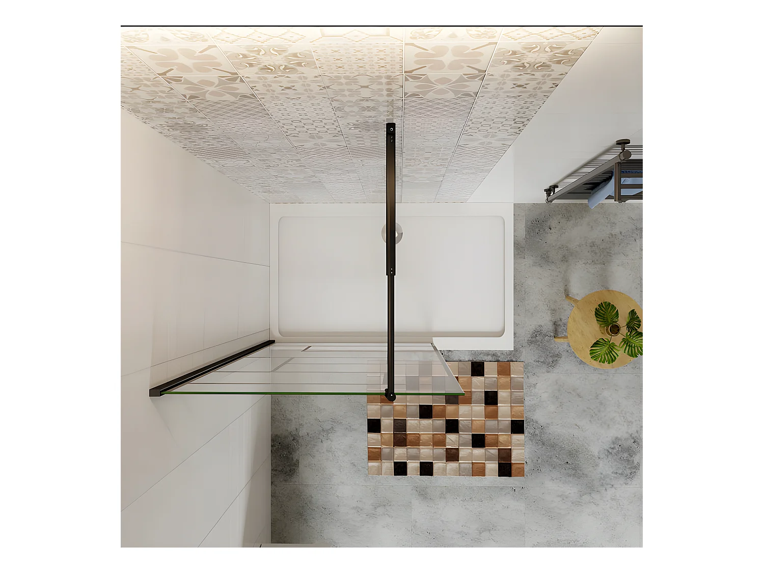 Paroi de douche 100x200cm fixe à l'italienne avec barre de fixation noire 70-120cm extensible, en 8mm verre anticalcaire style moderne