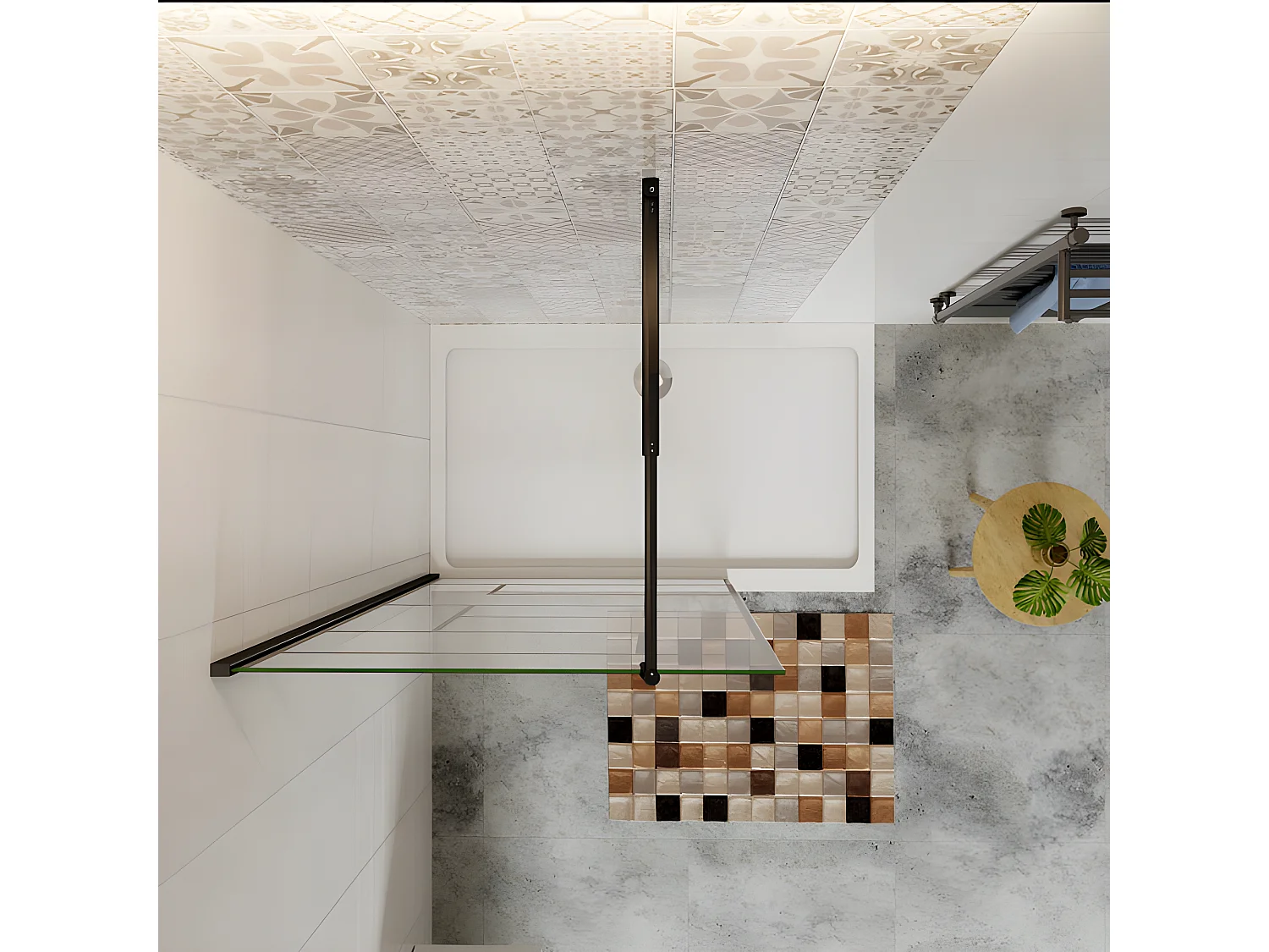 Paroi de douche 100x200cm fixe à l'italienne avec barre de fixation noire 70-120cm extensible, en 8mm verre anticalcaire style moderne