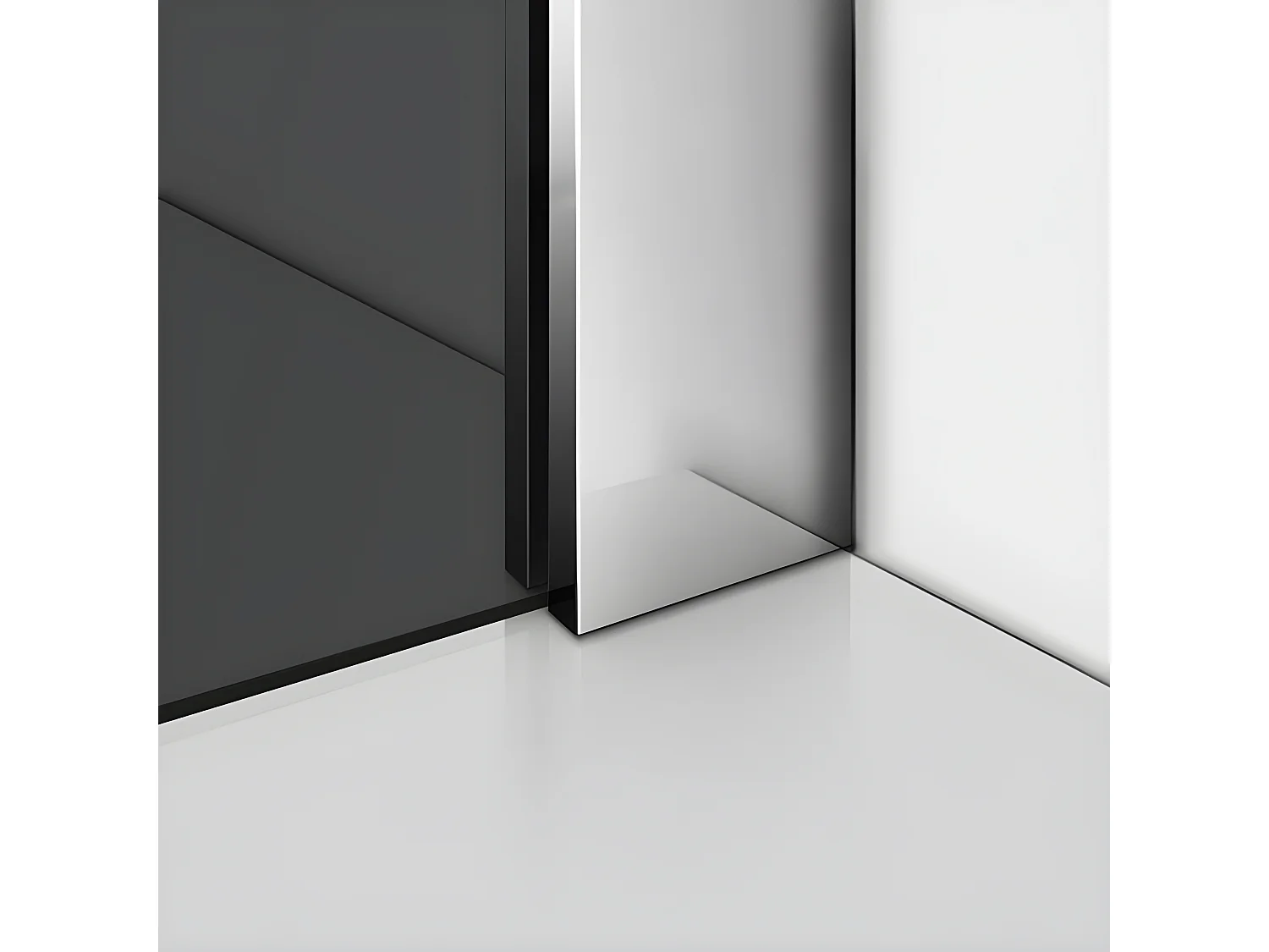 Paroi de douche grise 100x200cm à l'italienne avec barre de fixation 90cm en carré, en 8mm verre trempé anticalcaire