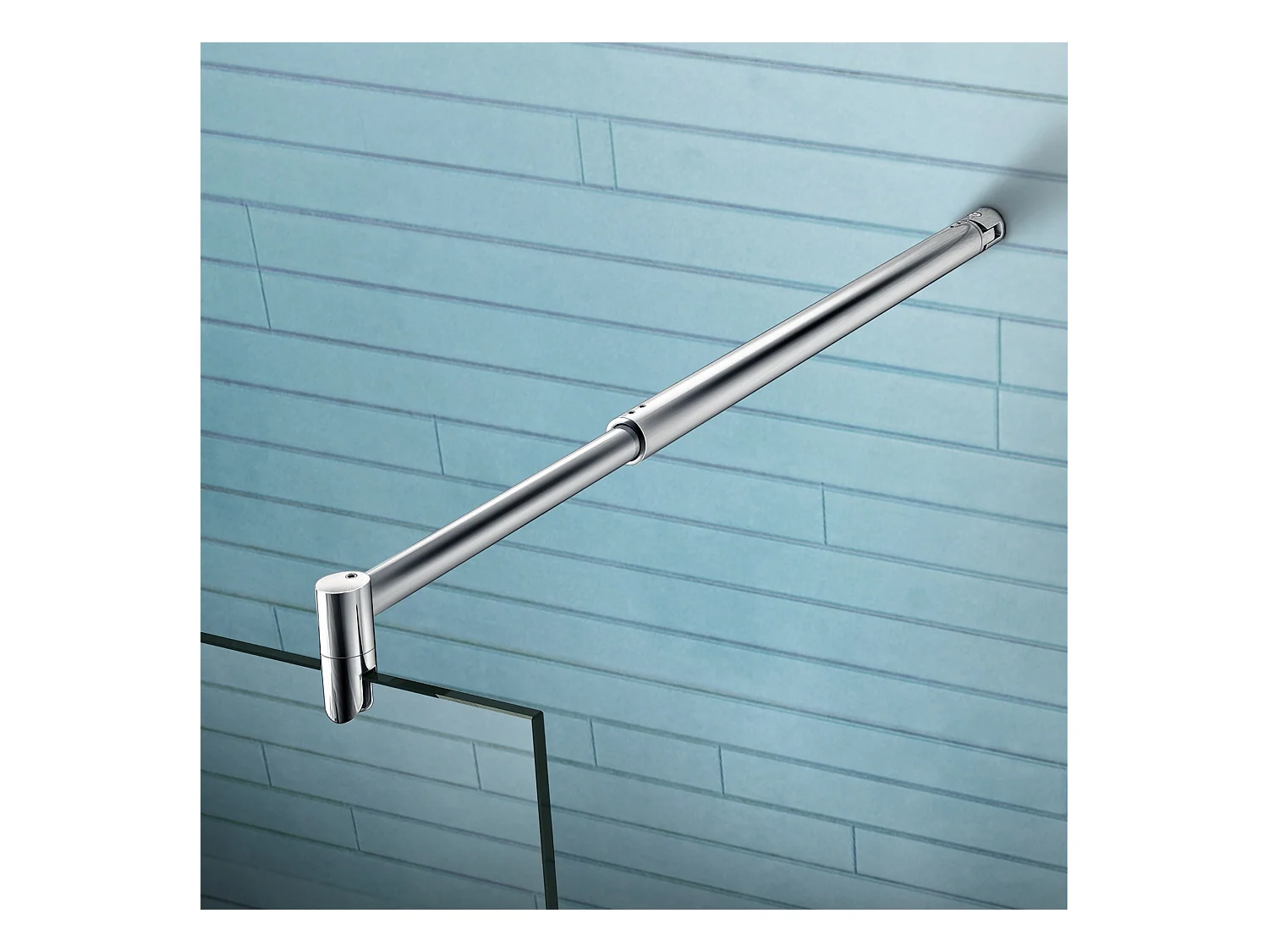 Paroi de douche fixe à l'italienne 130x200cm - 10mm verre trempé anticalcaire - Avec barre de fixation 70-120cm en cylindrique