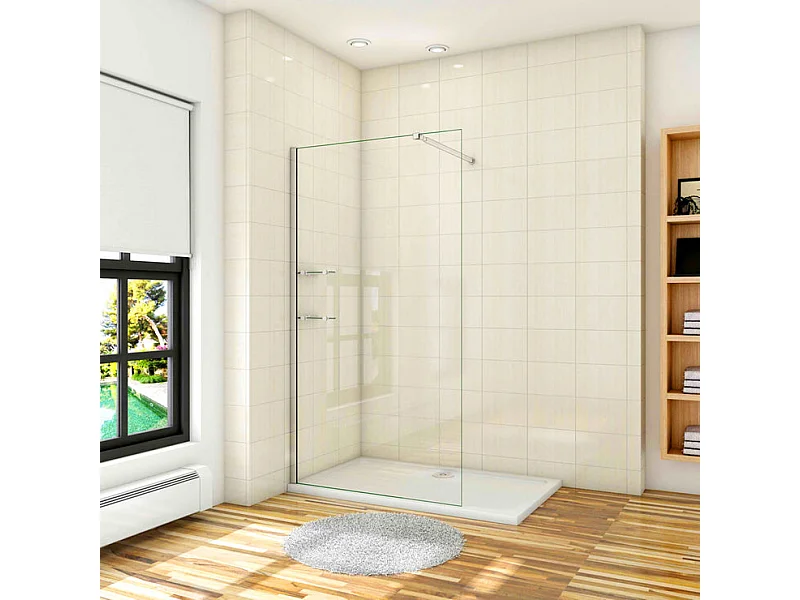 Paroi de douche à l'italienne 70x190cm avec étagères et barre de fixation 73-120cm en carré, en 8mm verre anticalcaire