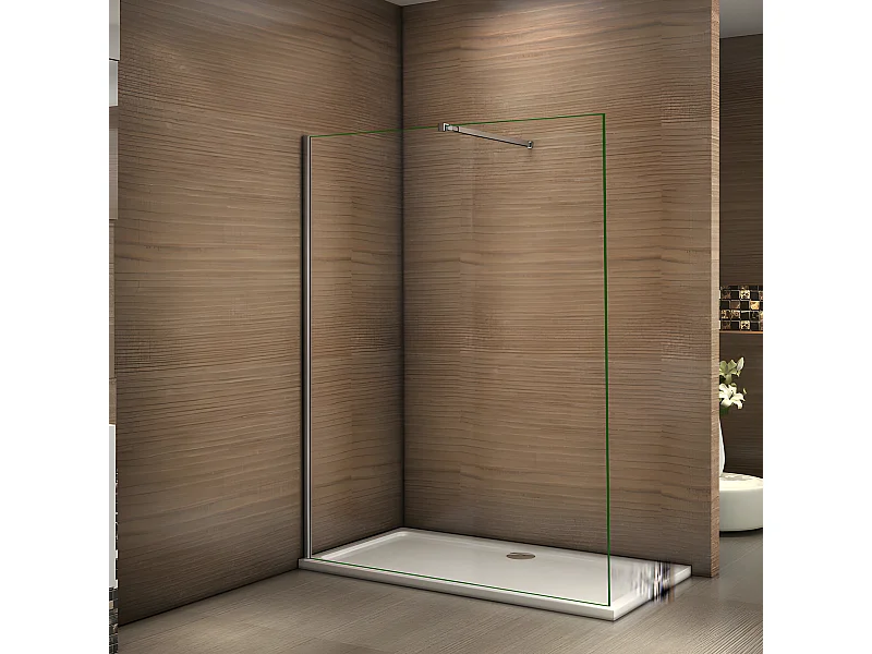 Paroi de douche à l'italienne 140x200cm avec barre de fixation 73-120cm en carré - Chromé - Verre 8mm trempé transparent