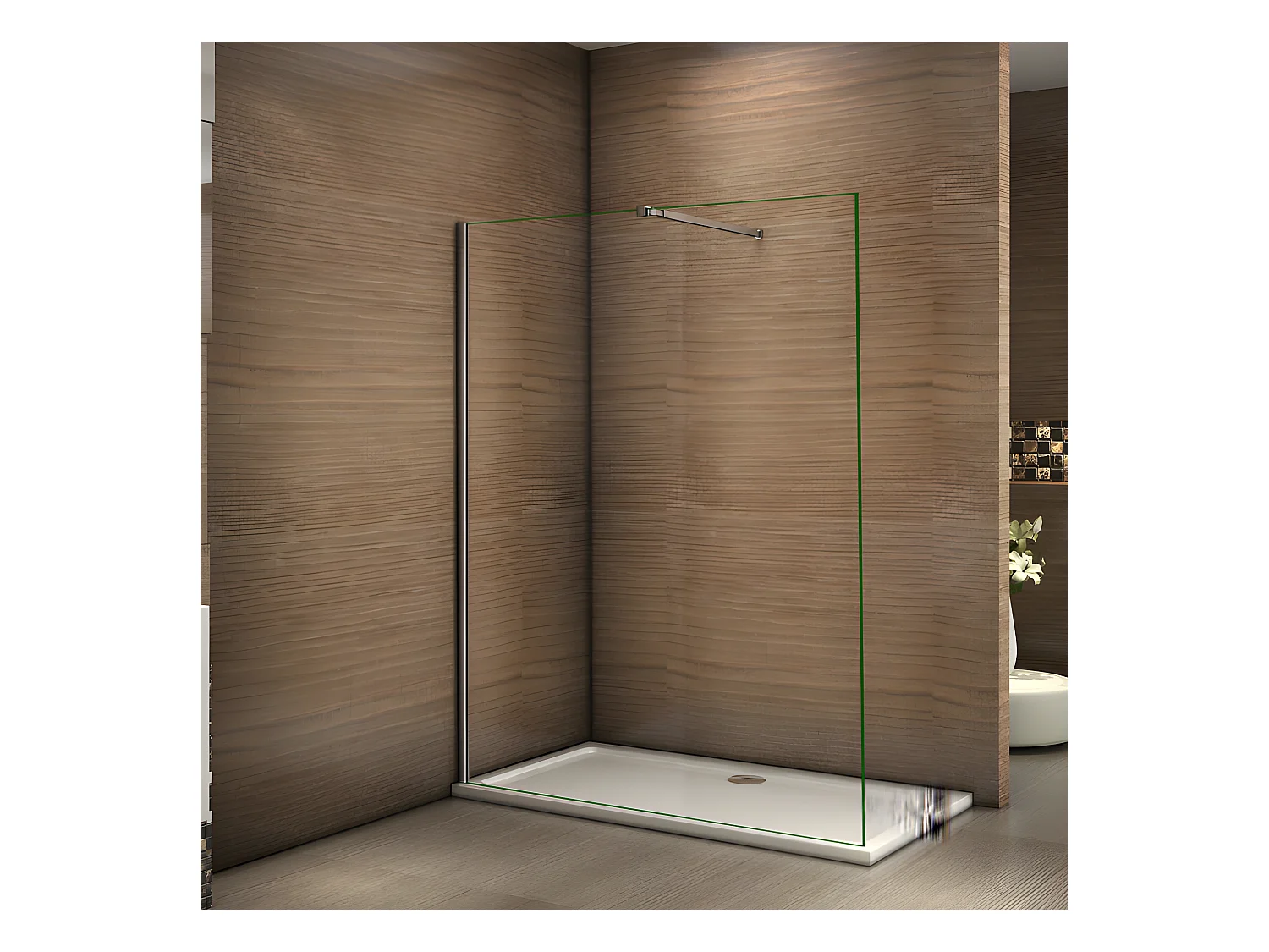 Paroi de douche à l'italienne 140x200cm avec barre de fixation 73-120cm en carré - Chromé - Verre 8mm trempé transparent